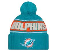 New Era Unisex-Adult NFL Official Sideline Team Logo Sherpa Striped Pom Beanie Cold Weather Knit Hat, Miami Dolphins - Aqua, One size