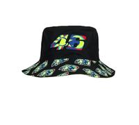 New Era VR46, Valentino Rossi, Official Bucket Hat, Black with Neon Yellow Logo Pattern, Stretch Fit (UK, Alpha, L, Black)
