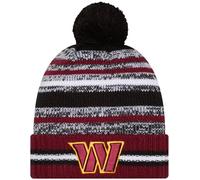 New Era Washington Commanders Sideline Sport Burgundy Striped Cuffed Football Knit Beanie Hat Pom - NFL Cheer Cuff Knit Cap
