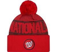 New Era Washington Nationals Red Cuff Authentic Collection Beanie Hat with Pom - MLB Fleece Lined Cuffed Knit Cap