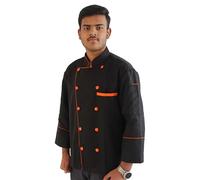New Executive Contrast Piping Men's Chef Coat Unisex Chef'Jacket With Exp Ship, Black With Orange Piping, Medium