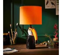 New Exotic Toucan Ceramic Table Lamp with Detailed Toucan Base & Velvet Shade,A Bold, Artistic Lighting Piece for Sophisticated & Stylish Living Room or Bedroom Home Décor - M38