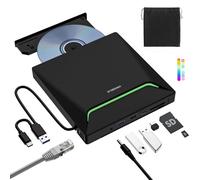 New External CD DVD Drive, Cool DVD Burner USB 3.0 with Ethernet Adapter, 3 USB and 2 TF/SD Card Ports, CD DVD Player Reader Writer Optical Disc Drive for Laptop MacBook PC Windows Linux Mac OS