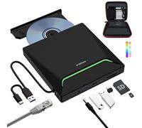New External CD DVD Drive with Ethernet Adapter USB 3.0 Hub & Carrying Case