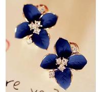 New Fashion Ear Stud flowers Jewelry Gold Plated Earrings 1 Pair Women-Blue