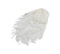 New Fashion Lace Tassel Sheer Burntout Floral Print Triangle Mantilla Scarf Shawl White