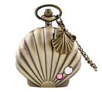 New Fashion Mermaid Shell Pocket Watch Unique Glossy Metal Scallop Case Crystal Pendant Necklace Superb Clock + Shell Accessory