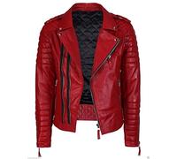 New Fashion Style Mens Leather Jackets Motorcycle Bomber Biker Red Real Leather Jacket Men