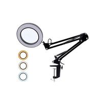 New Flash LED Magnifier Lamp, 5X Magnifying Glass Desk Lamp with Clamp, 3 Colors Illuminated & 10 Dimmable Brightness, USB Powered 250mm Adjustable Metal Swivel Arm Magnifier Light (Black, 12W)
