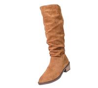 New Flat Heel Round Head Square Heel Long Western Boots Winter Retro Plus Size Fashion Women's Boots Shoes Comfort (Brown, 4)