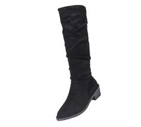 New Flat Heel Round Head Square Heel Long Western Boots Winter Retro Plus Size Fashion Women's Boots Shoes Comfort (Black, 6.5)