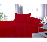 New Flat Sheets Easy Care Soft Cotton Rich Wrinkle Shrinkage and Fade Resistant Fabric Polycotton Flat Bed Sheets (Red, Super King)