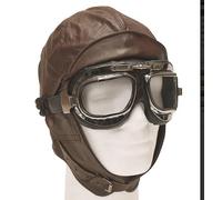 New Flying Hat, Biggles Style Dark Brown Leather Classic Flying Helmet,