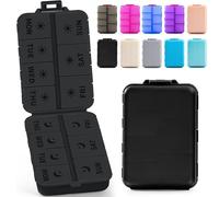 New Foldable & Double Protection Portable Weekly Pill Organizer 2 Times A Day with Etched Labels, AM PM 7 Day Week Medicine Box, Daily Travel Pill Case Dispenser for Vitamin, Supplement - All Black