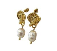 New For Trendy 2025 French Vintage Irregular Metal Freshwater Pearl Pendant Earrings For Women Ms Fashion Elegant Bridal Jewelry Gifts Fashion Accessories Creative Gift
