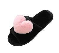 New Foreign Trade Woolen Plush Warm Love Slippers for Autumn and Winter Womens Slippers with Hard Sole (Pink, 4.5)