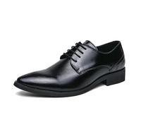 New Formal Shoes for Men Lace Up Pointed Toe PU Leather Solid Color Derby Shoes Non Slip Low Top Block Heel Anti-Slip Slip Resistant Wedding (Color : Black, Size : 8 UK)