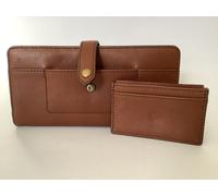 New Fossil ‘Myra’ Brown Leather Bifold Tab Wallet with Pull-out 4-Card Holder