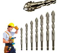 New Four-Flute Sawtooth Eccentric Drill Bit, Four Blade Serrated Eccentric Drill, High Hardness Skewed Head Drill Set, Multifunction Suitable for Metal, Stone, Glass, Concrete (3+4+5+6+8+10+12mm 7pcs)