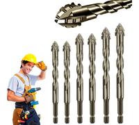 New Four-Flute Sawtooth Eccentric Drill Bit, Four Blade Serrated Eccentric Drill, High Hardness Skewed Head Drill Set, Multifunction Suitable for Metal, Stone, Glass, Concrete (6+6+8+8+10+12mm 6pcs)