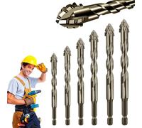 New Four-Flute Sawtooth Eccentric Drill Bit, Four Blade Serrated Eccentric Drill, High Hardness Skewed Head Drill Set, Multifunction Suitable for Metal, Stone, Glass, Concrete (4+5+6+8+10+12mm 6pcs)