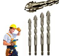 New Four-Flute Sawtooth Eccentric Drill Bit, Four Blade Serrated Eccentric Drill, High Hardness Skewed Head Drill Set, Multifunction Suitable for Metal, Stone, Glass, Concrete (6+8+10+12mm 4pcs)