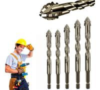 New Four-Flute Sawtooth Eccentric Drill Bit, Four Blade Serrated Eccentric Drill, High Hardness Skewed Head Drill Set, Multifunction Suitable for Metal, Stone, Glass, Concrete (6+6+8+10+12mm 5pcs)