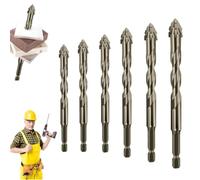 New Four-Flute Sawtooth Eccentric Drill Bit - High Hardness Skewed Head Drill Set, Four Blade Serrated Eccentric Drills, Multifunction Suitable for Metal, Stone, Glass, Concrete (4/5/6/8/10/12mm)