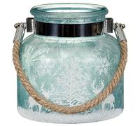 New Frosted Glass Candle Jar Christmas Lantern Tealight holder with Rope Handle - Ice Blue