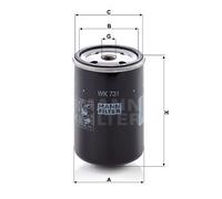 MANN-FILTER Fuel Filter WK 731, Spin-On, 7.6 cm Diameter, Schwarz, Replacement Part for Tractor