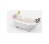New Fund And Practical Ceramic Bathtub Soap Dish with Charming Details like a Headrest, Rubber Duck and Two Silver Taps. - Dimensions: 5.7 x 14 x 7.6cm.