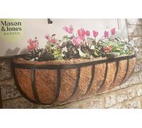 New|| Garden 24-inch Deluxe Window Basket|| 60 cm Black Steel Wall-Mounted Planter with Coco Liner|| ideal 4 Decorative floral Displays/Underneath windowsills||