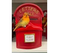 New||Garden Collection Robin on Red Post Box Ornament, Resin, Artisan Paint Finish, Dimensional Gold Lettering, Garden Decor||