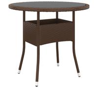 vidaXL Garden Table 脴80x75 cm Tempered Glass and Poly Rattan Brown UK NEW