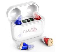 New Generation of Personal Devices with Long-Lasting Charging Case,Digital Rechargeable Noise Cancelling Completely-In-Canal,Charging Case with LED Power,Easy Control (Red Blue)