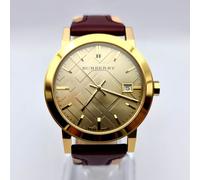 NEW GENUINE BURBERRY THE CITY BU9017 LEATHER RED STRAP GOLD DIAL WATCH