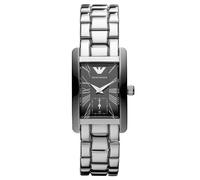 NEW EMPORIO ARMANI WOMENS WATCH RECTANGULAR AR0157 SILVER TONE & BLACK DIAL UK