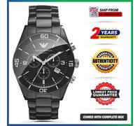 New Genuine EMPORIO ARMANI AR1421 Leo Large Black Dial Ceramic Strap Mens Watch