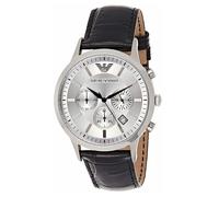 New Genuine EMPORIO ARMANI AR2432 Leather Black Strap & Silver Dial Mens Watch