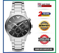 NEW GENUINE EMPORIO ARMANI GIOVANNI AR11208 SILVER STRAP & BLACK DIAL MENS WATCH