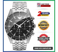 NEW GENUINE EMPORIO ARMANI MEN'S WATCH TAZIO AR5988 SILVER TONE & BLACK DIAL UK