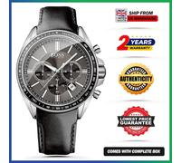 New Genuine HUGO BOSS HB1513085 Driver Black Leather Stainless Chrono Mens Watch