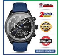 New Genuine HUGO BOSS HB1513563 Grand Prix Men's Watch Blue Strap Black Dial UK