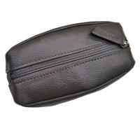 New Genuine Leather Car Key Chain Pouch Holder Coin Pouch Double Zipped Pocket Wallet (Grey)