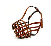 New Genuine Light Leather Dog Muzzle for Dogue de Bordeaux and Bullmastiff and and other similar breeds (Brown Leather, DB-2)