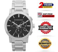 NEW GENUINE MEN'S BURBERRY BU9351 THE CITY SILVER WATCH BLACK DIAL 2 Y.WARRANTY