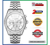 New Genuine Michael Kors Lexington MK8405 Chrono Silver Dial Strap Mens Watch