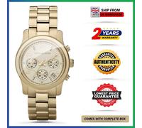 New Genuine Michael Kors MK5055 Runway Mid Chrono Gold Dial Strap Womens Watch