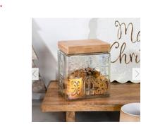 New Gingerbread Xmas Glass Storage Jar With Bamboo Lid -WITH IRIDESCENT FINISH-Dimensions: H15cm W12.9cm D10.6cm- Ideal For Storing Christmas Treats, Cookies, Candies, Or Spices -R01