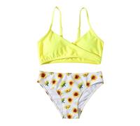 New Girls Yellow Flowers Split Swimsuit Small Middle and Large Children's Swimwear Children's Bikini Guard Toddler (Yellow, 6-7 Years)